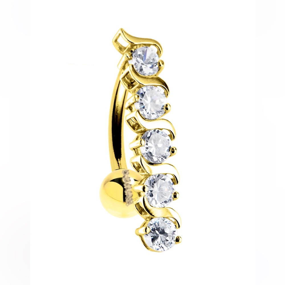 Navel ring top drop with cubic zirconia - 14K Yellow Gold (Belly ring)